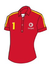 POLO ROJO TERPEL NO.1 S imagen nueva, franja amarilla en mandas logo terpel tet. Izq. N0. I tet. Der. CABALLERO